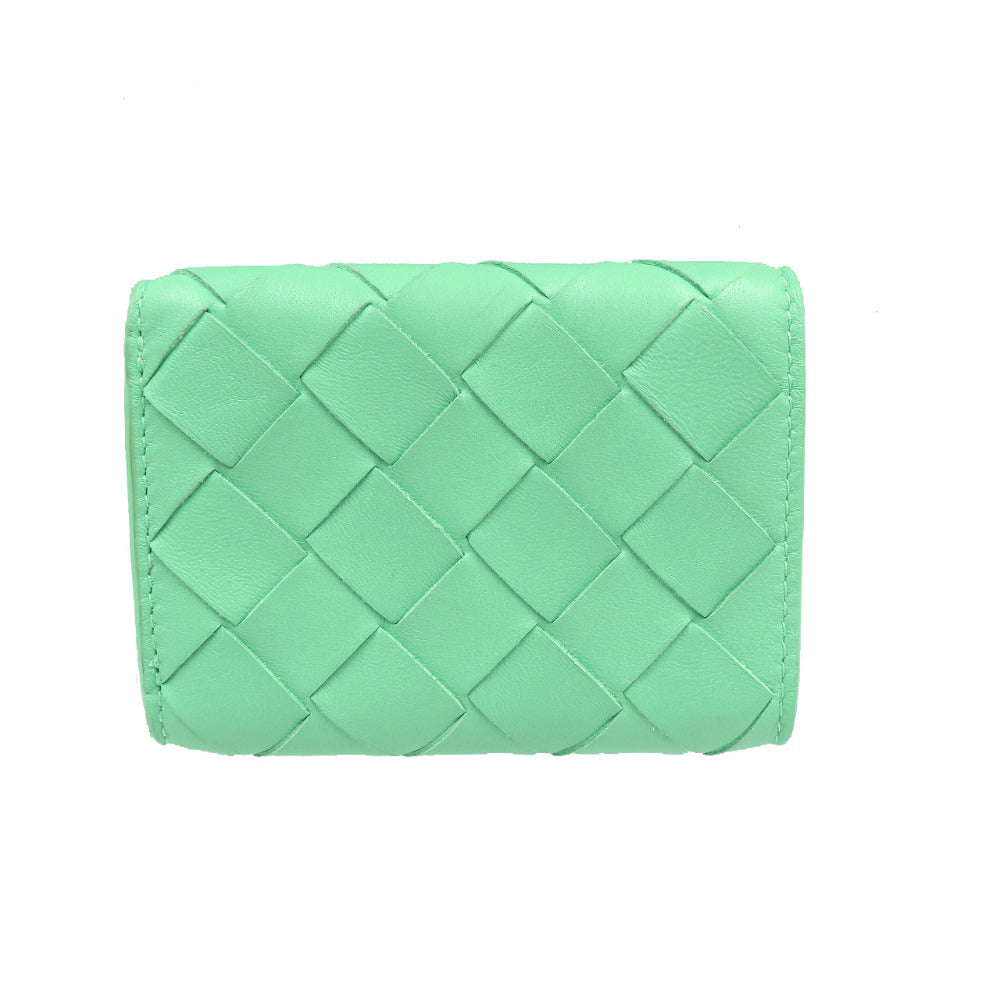 BOTTEGAVENETA Tri-fold wallet Calfskin green INTRECCIATO Compact wallet Women
