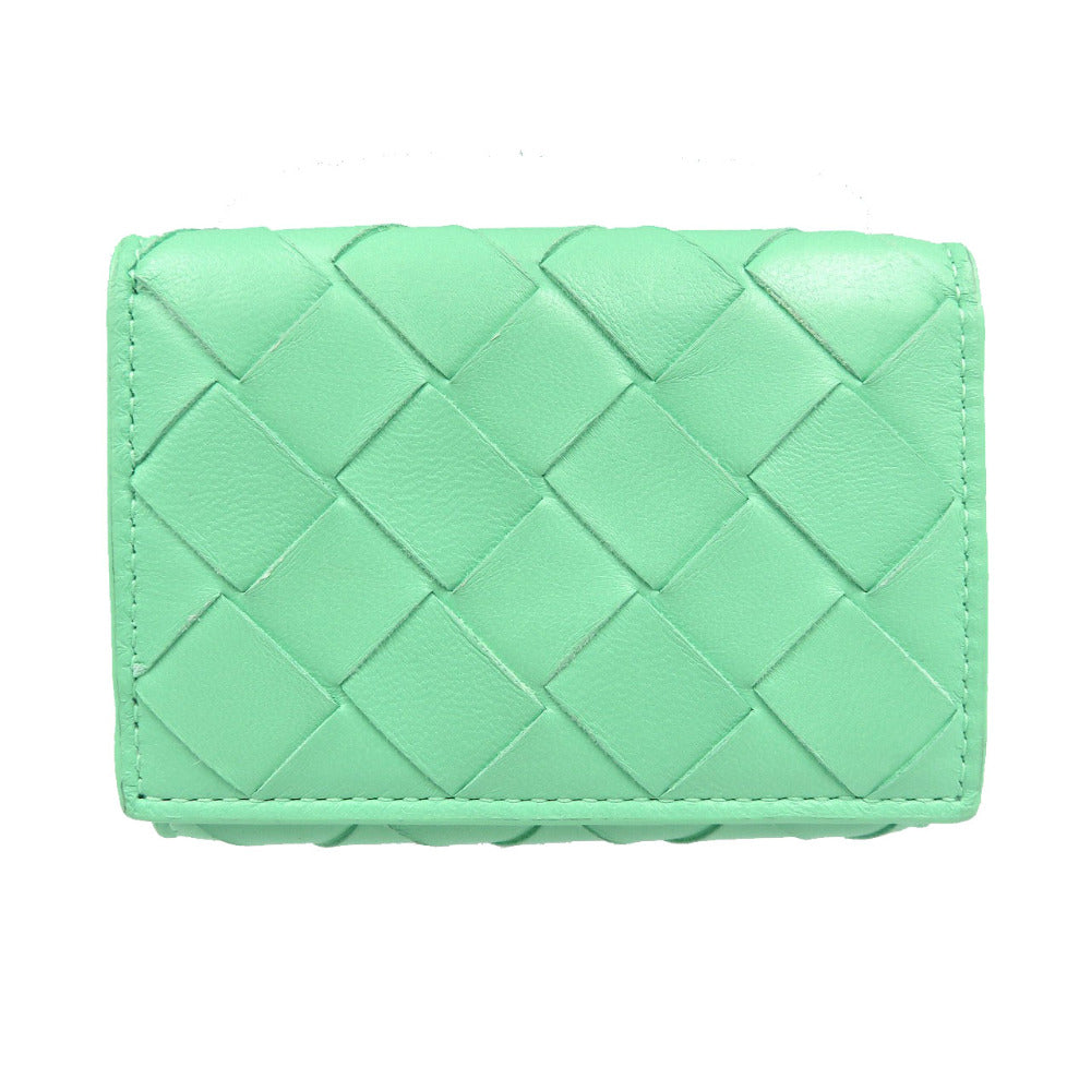 BOTTEGAVENETA Tri-fold wallet Calfskin green INTRECCIATO Compact wallet Women