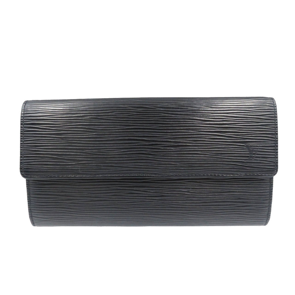 LOUIS VUITTON Long Wallet Purse M63592 Epi Leather Noir Two fold Epi Pochette Porto Monnet Credit mens