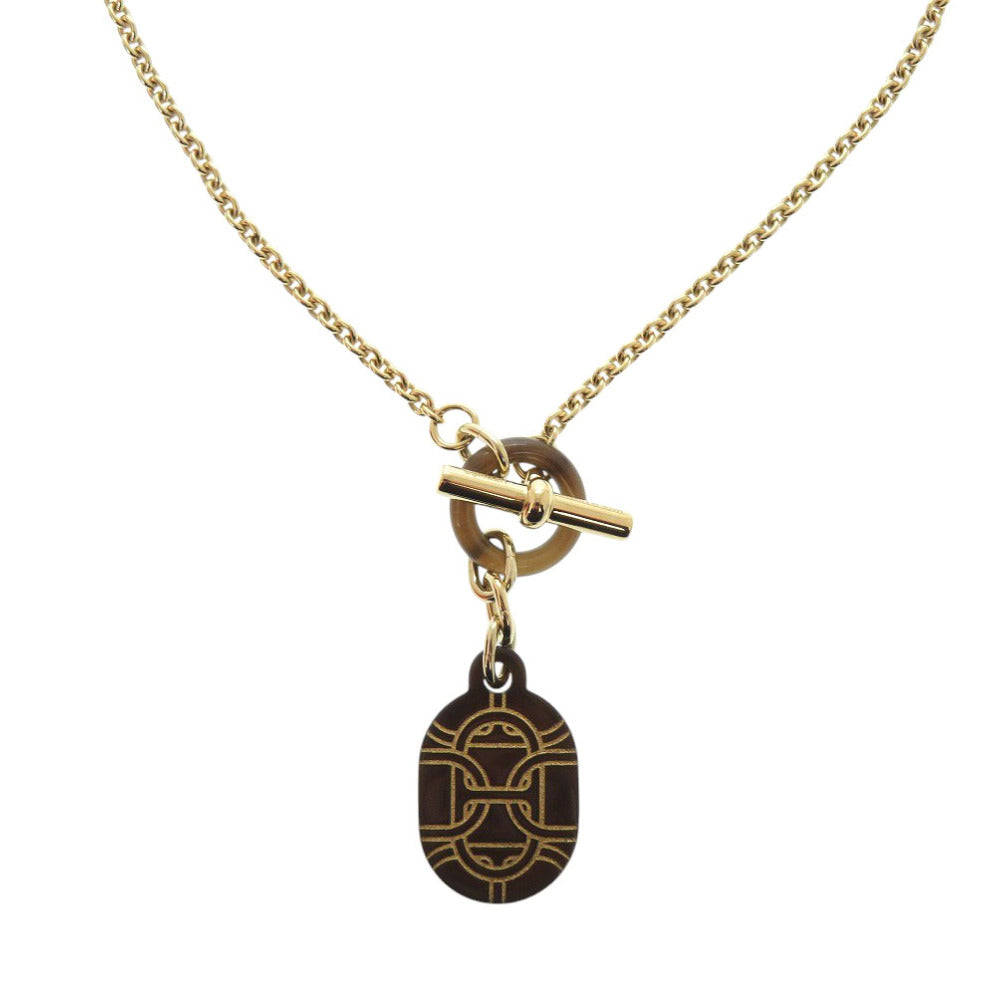 HERMES Necklace Buffalo horn gold Chene Dunkle Women