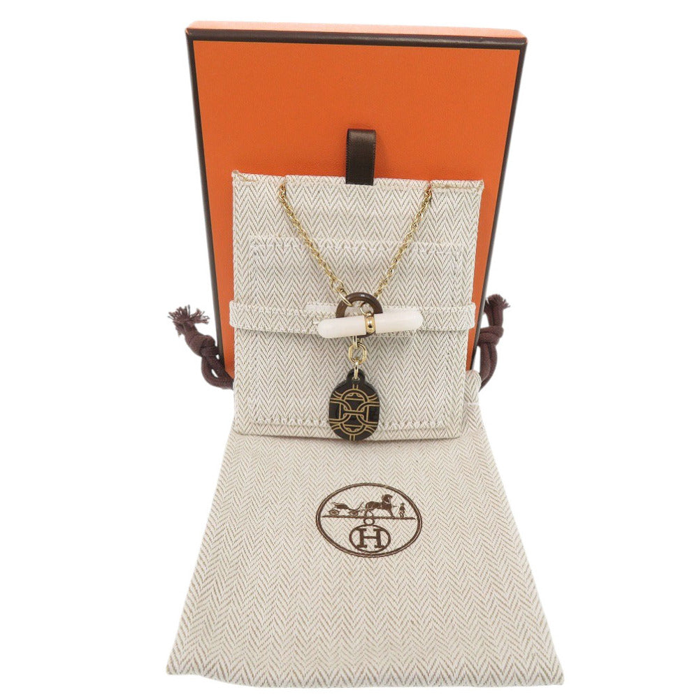 HERMES Necklace Buffalo horn gold Chene Dunkle Women