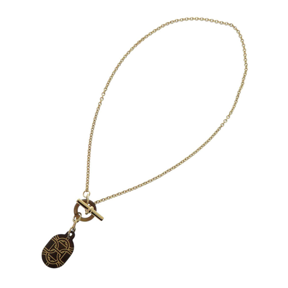 HERMES Necklace Buffalo horn gold Chene Dunkle Women