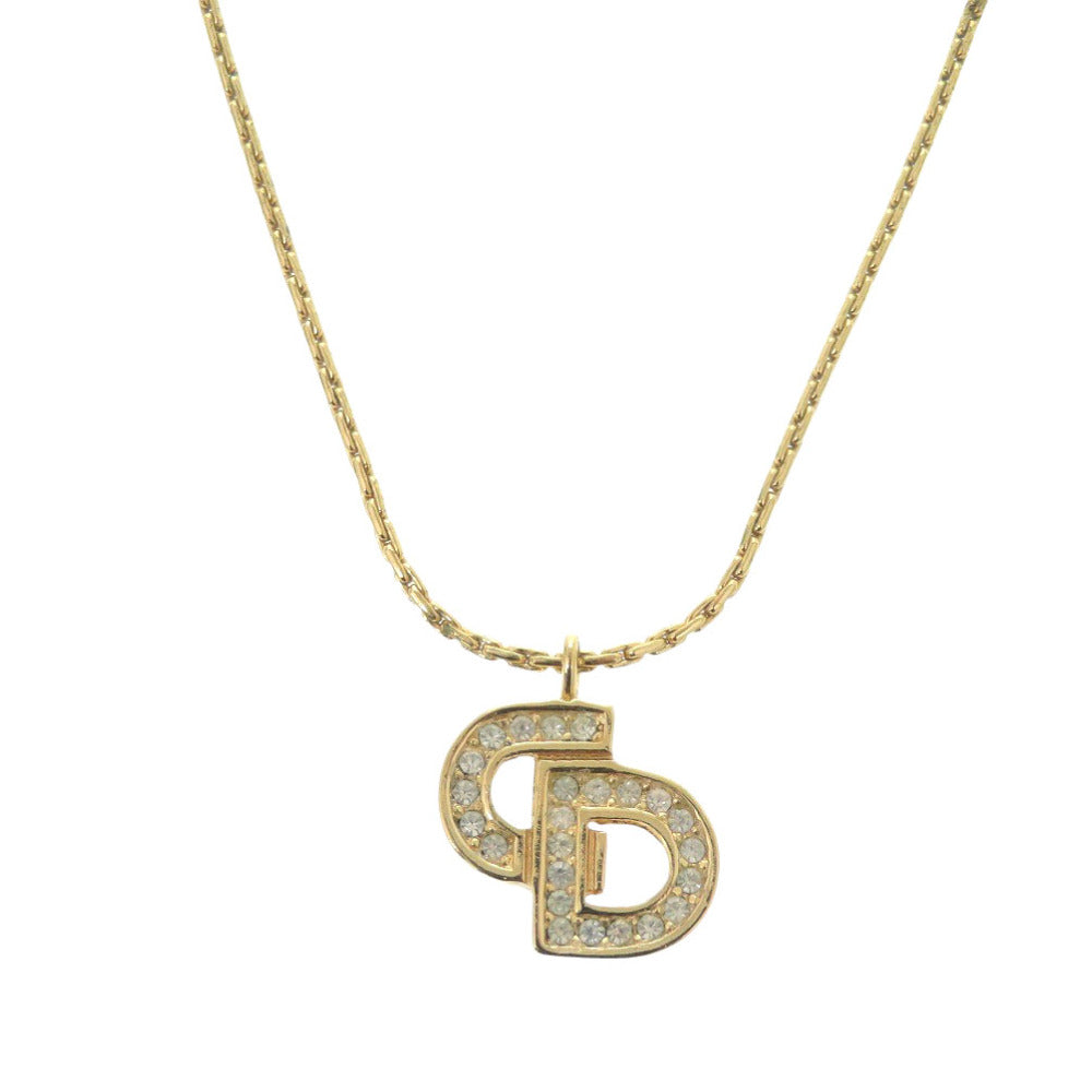 Christian Dior Necklace Rhinestones, Gold Plated gold logo rhinestone Women