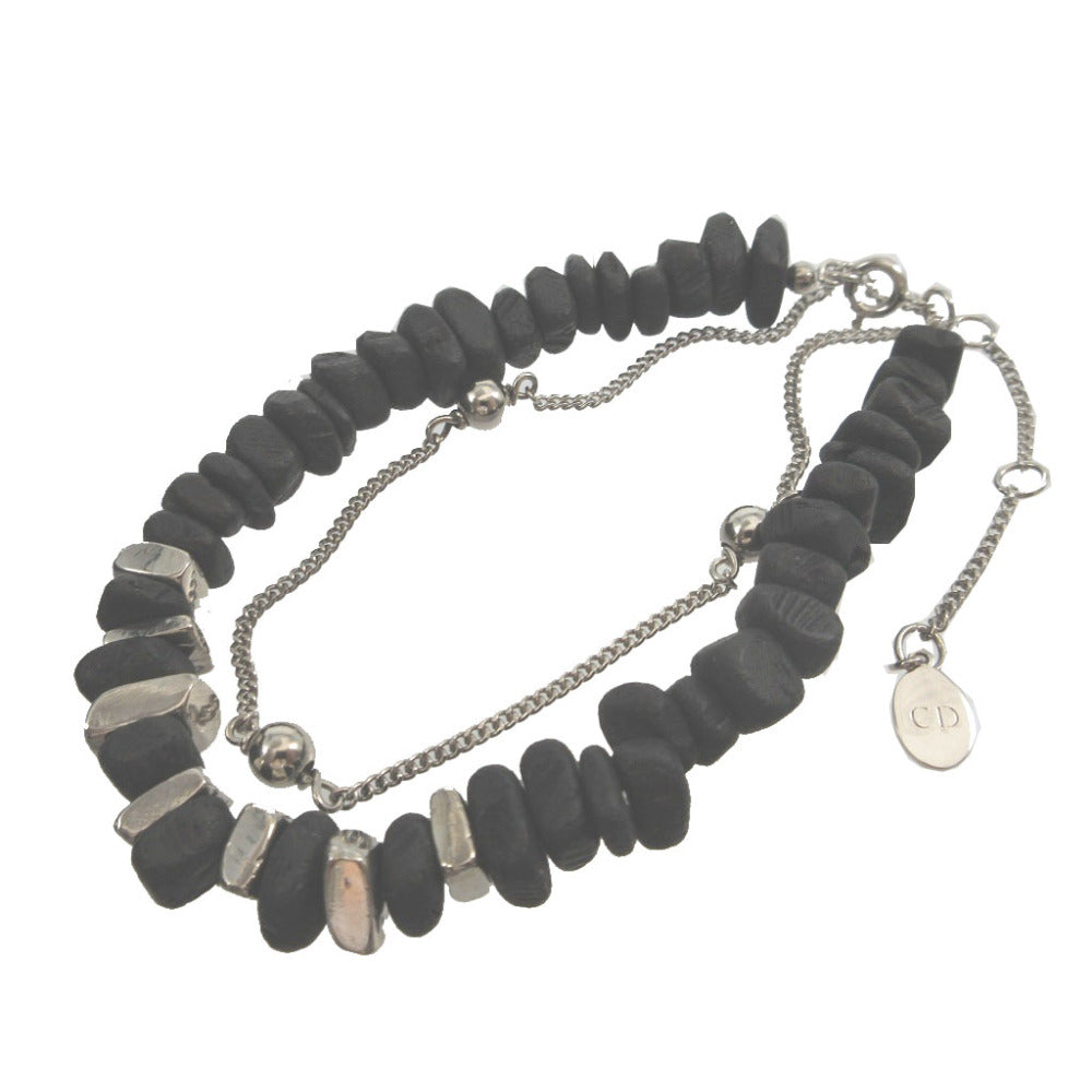 DIOR HOMME bracelet metal black Beads Stone Motif Double Row unisex(Unisex)