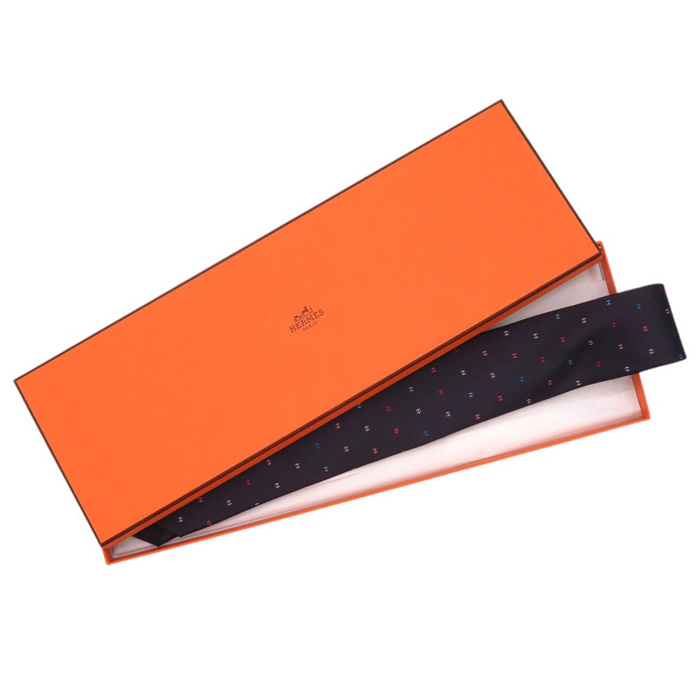 HERMES tie silk black H logo mens