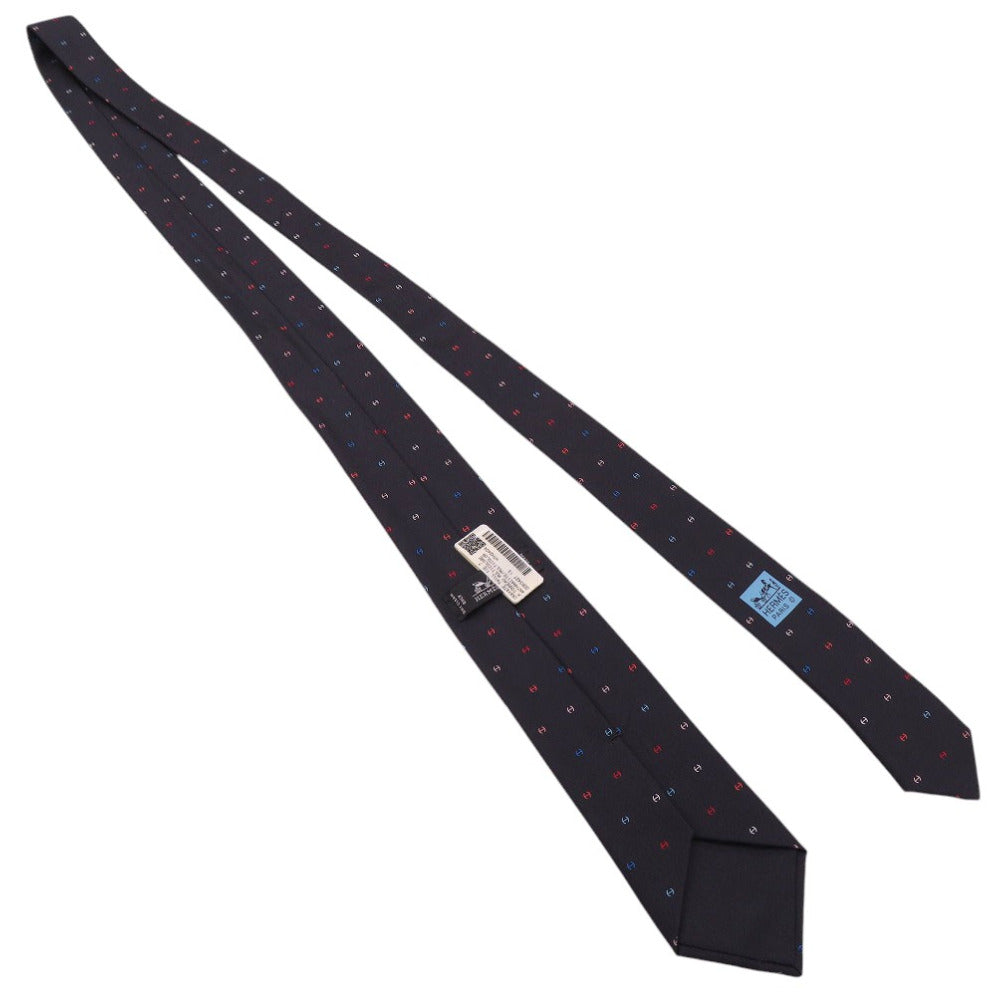 HERMES tie silk black H logo mens