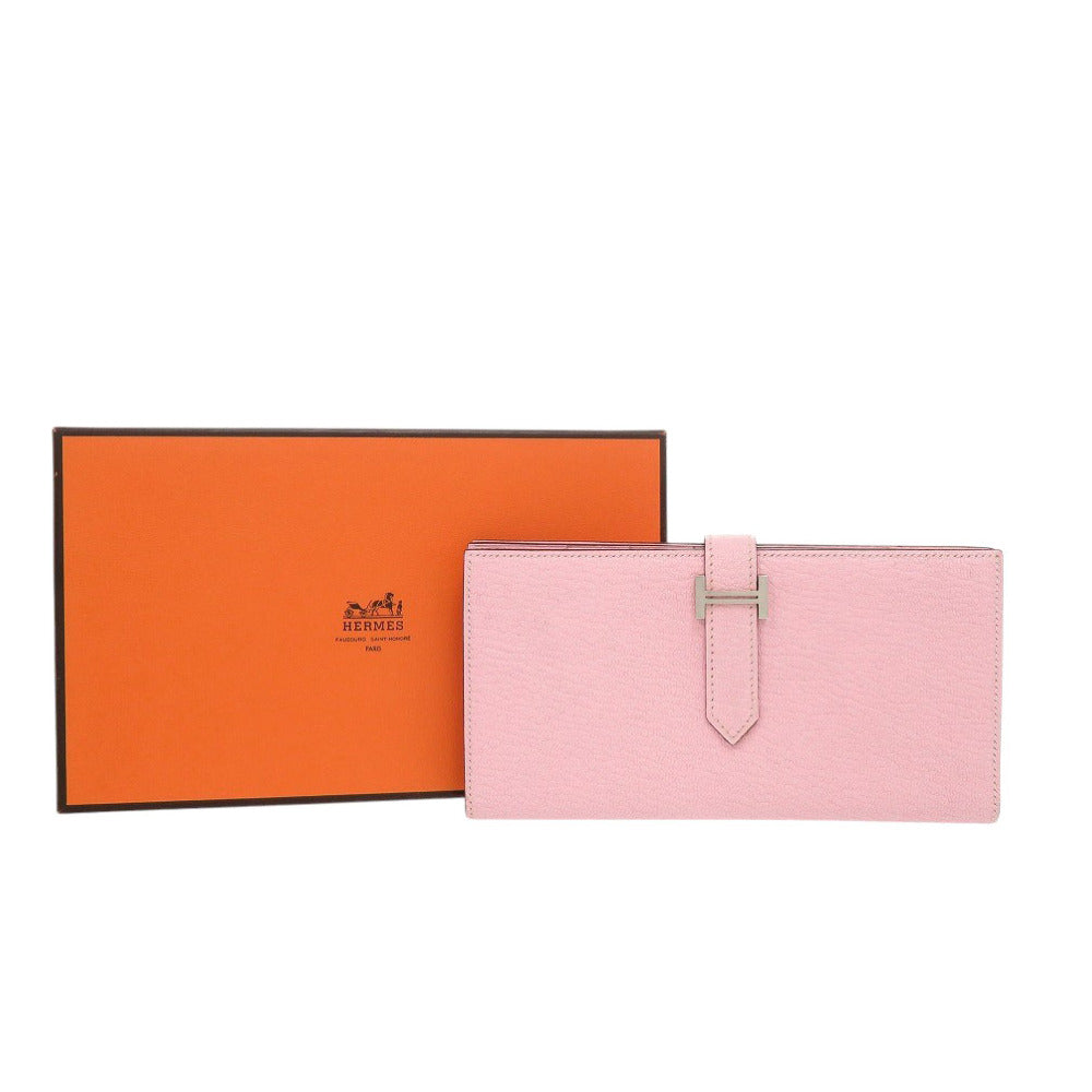 HERMES Long Wallet Purse Shave Rose cherry Beansufla Women