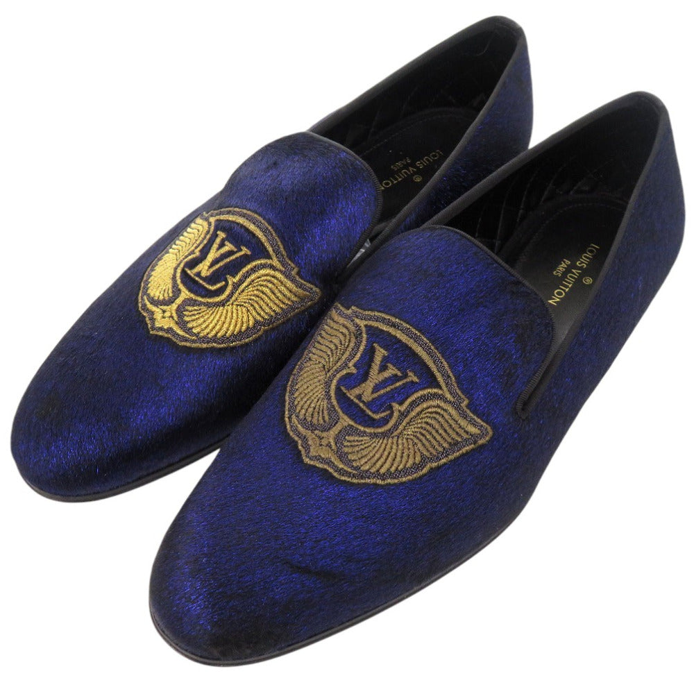 LOUIS VUITTON Other shoes BM1108 Velor Navy Auteuil Line Opera Shoes LV Embroidered Slip-On Loafers Size 6 1/2 mens 6.5