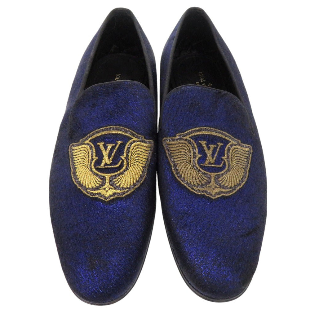 LOUIS VUITTON Other shoes BM1108 Velor Navy Auteuil Line Opera Shoes LV Embroidered Slip-On Loafers Size 6 1/2 mens 6.5
