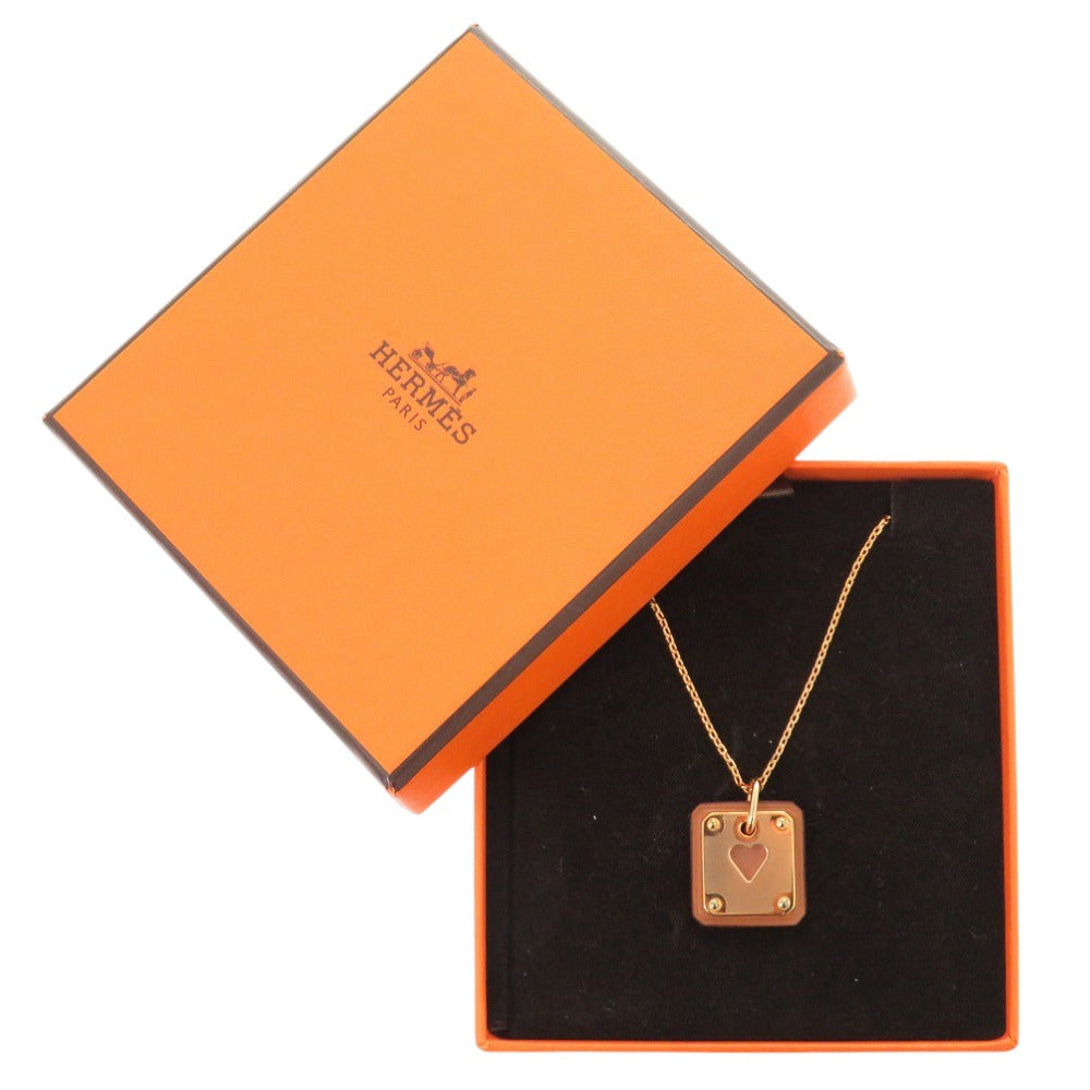 HERMES Necklace Leather, Metal Brown Asdukour Women