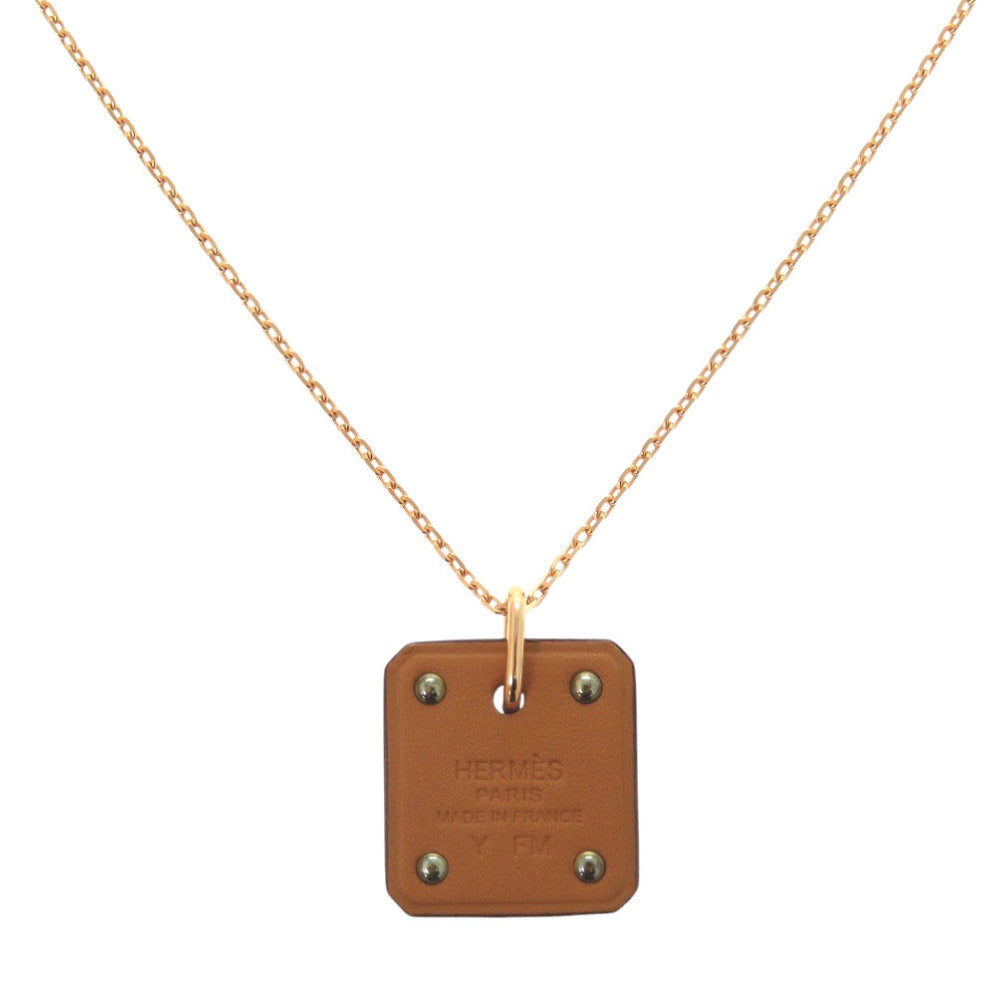 HERMES Necklace Leather, Metal Brown Asdukour Women