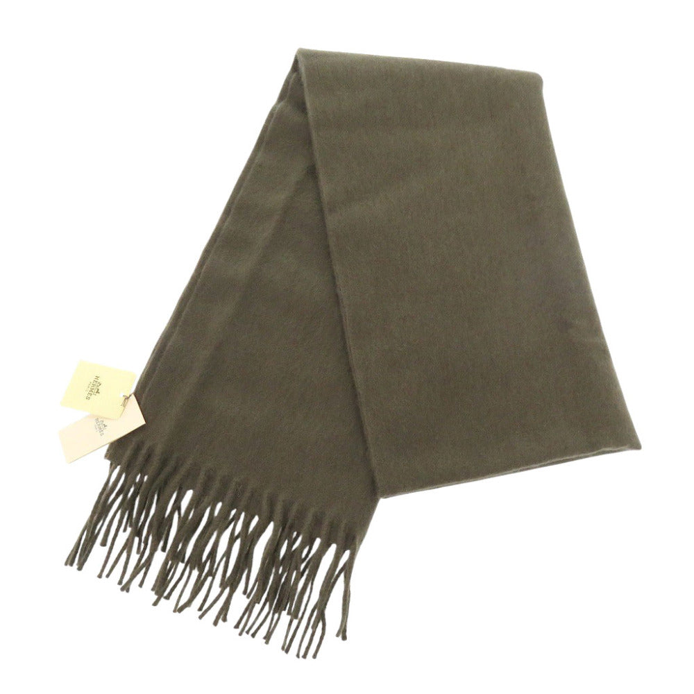 HERMES Scarf 393622T H6 cashmere khaki Women(Unisex)