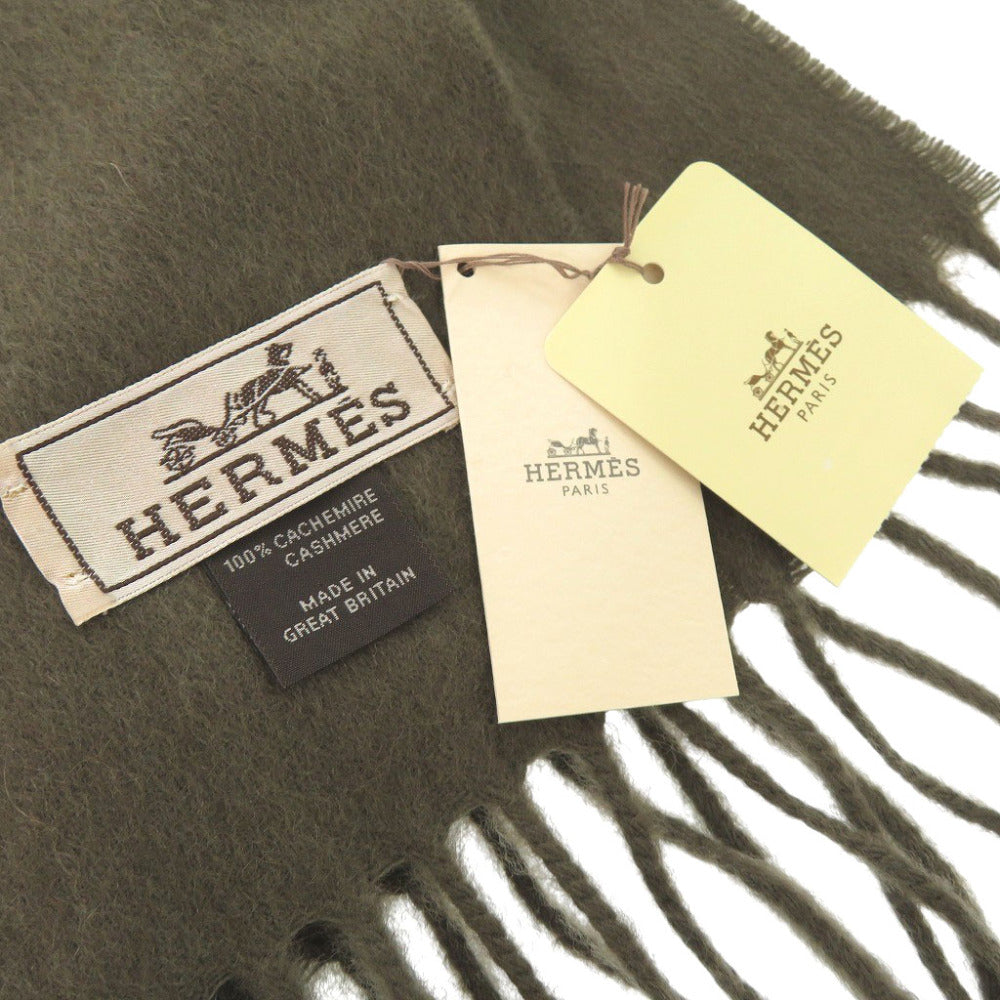 HERMES Scarf 393622T H6 cashmere khaki Women(Unisex)