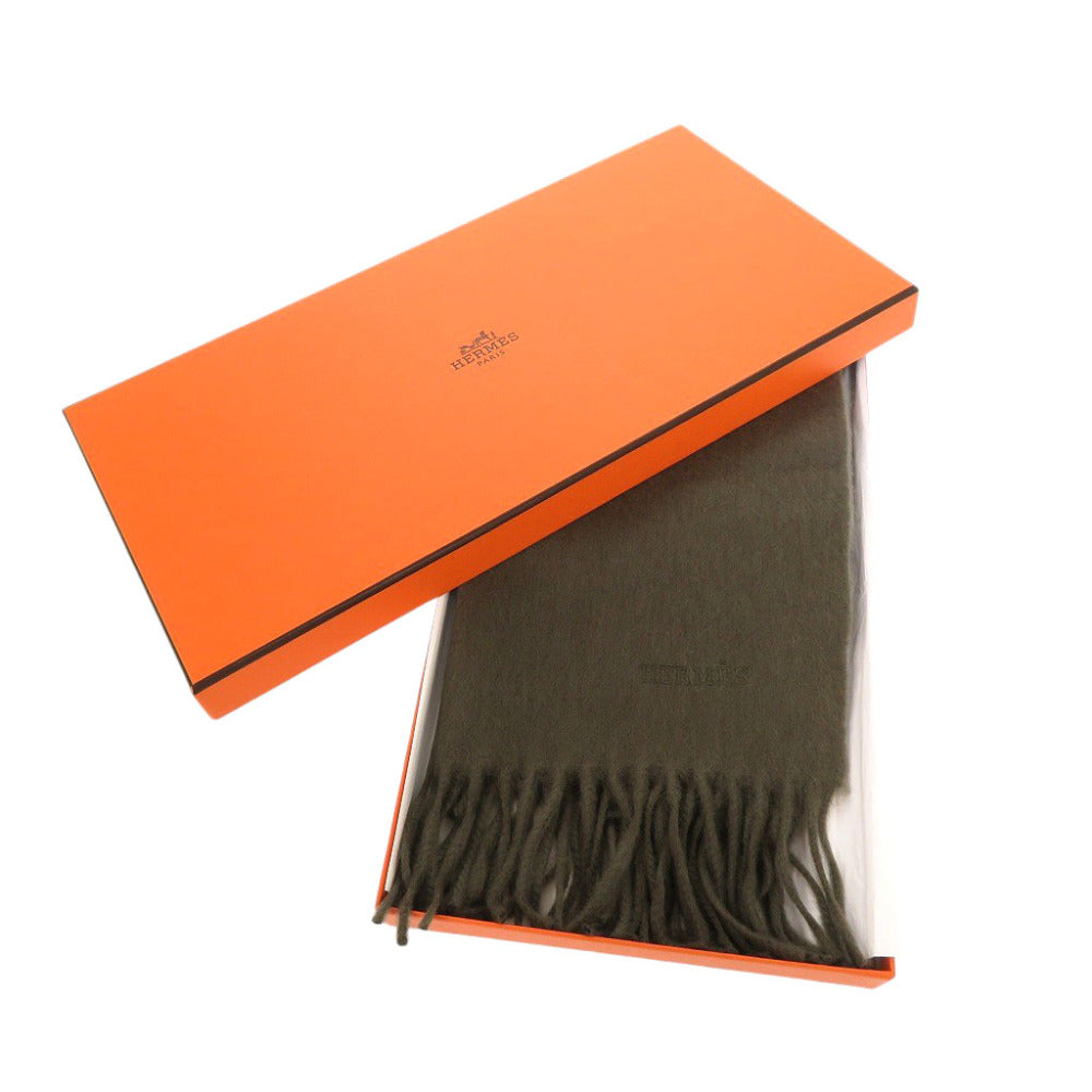 HERMES Scarf 393622T H6 cashmere khaki Women(Unisex)