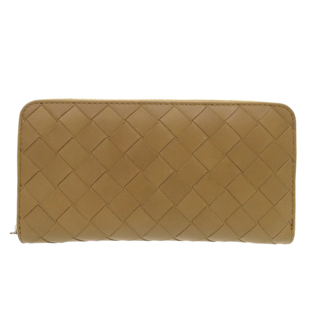 BOTTEGAVENETA Long Wallet Purse leather Brown Zip Around INTRECCIATO Women(Unisex)