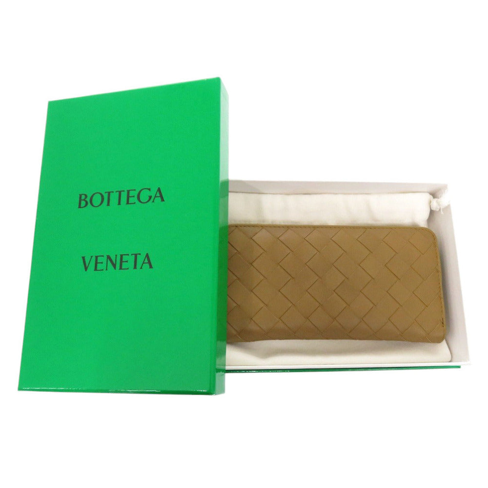 BOTTEGAVENETA Long Wallet Purse leather Brown Zip Around INTRECCIATO Women(Unisex)