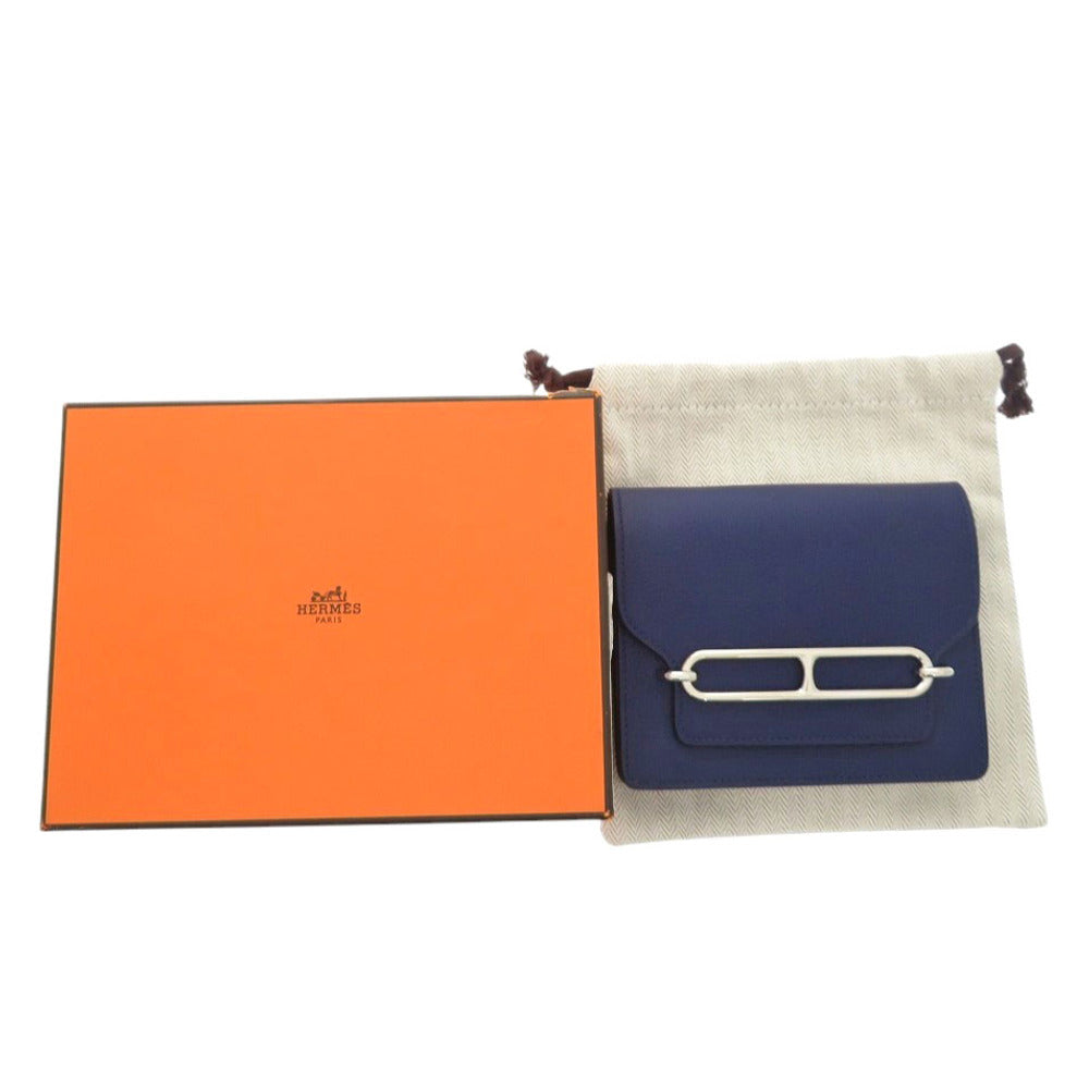 HERMES Coin case Evercolor Blue Safir Lowris Mini Women