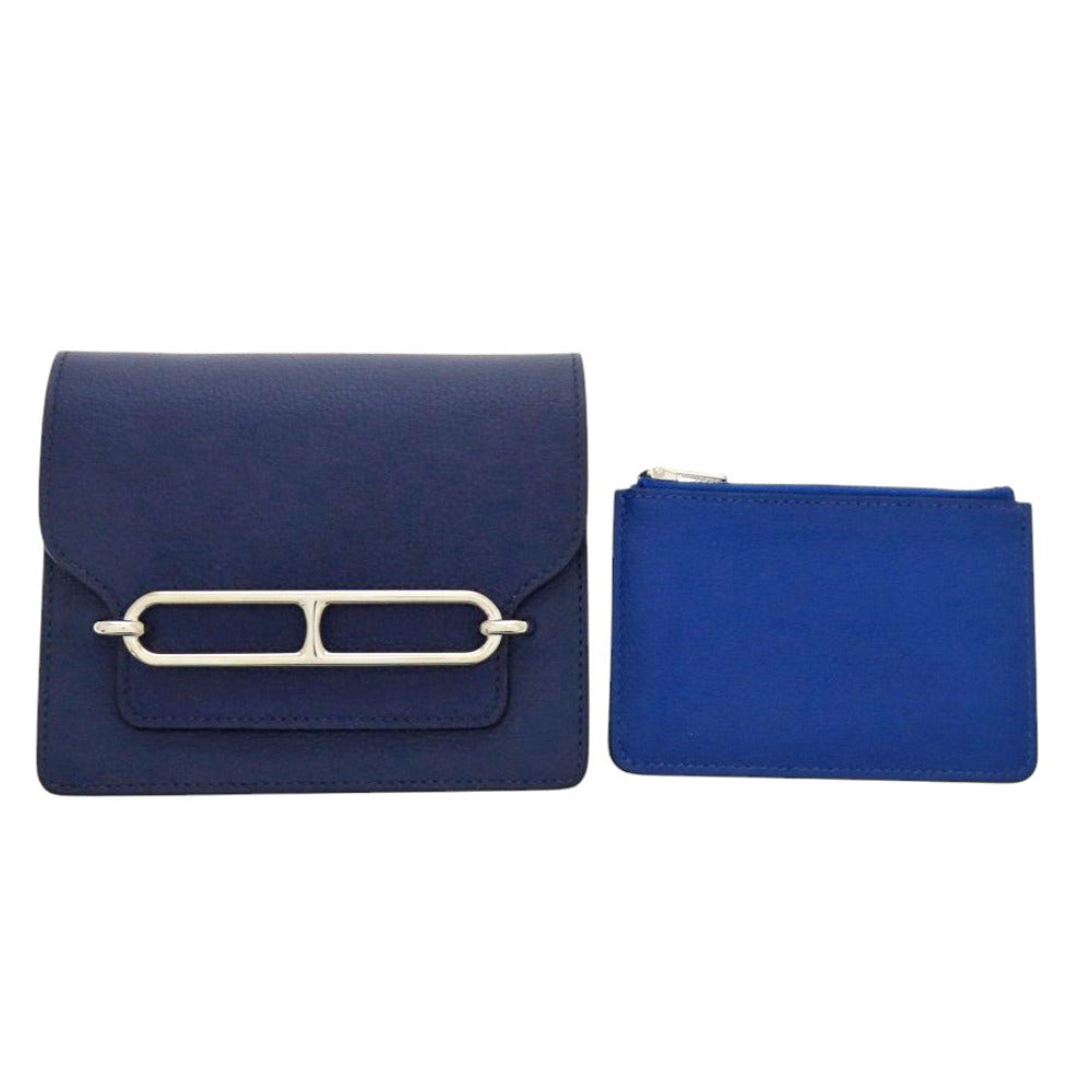 HERMES Coin case Evercolor Blue Safir Lowris Mini Women