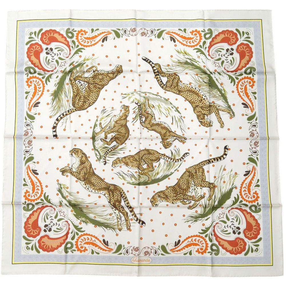HERMES scarf silk GRIS Twill scarf cheetah Carre90 Double Face GUEPARDS BANDANA Women