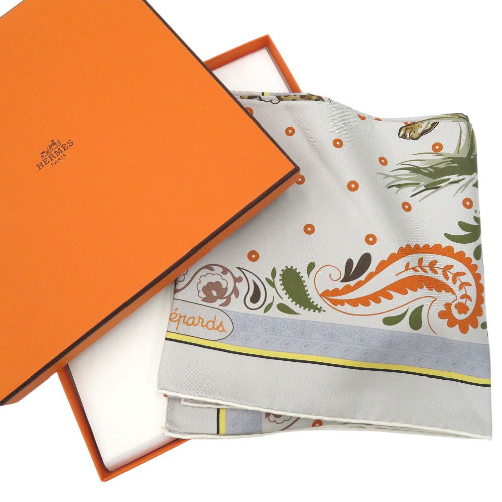 HERMES scarf silk GRIS Twill scarf cheetah Carre90 Double Face GUEPARDS BANDANA Women