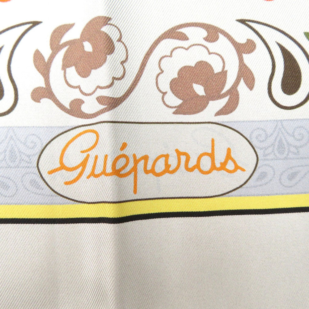 HERMES scarf silk GRIS Twill scarf cheetah Carre90 Double Face GUEPARDS BANDANA Women