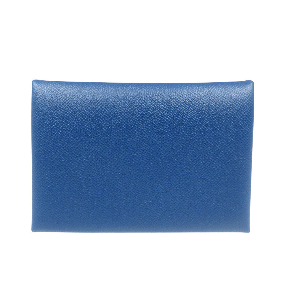 HERMES Coin case leather deep blue Calvi duo