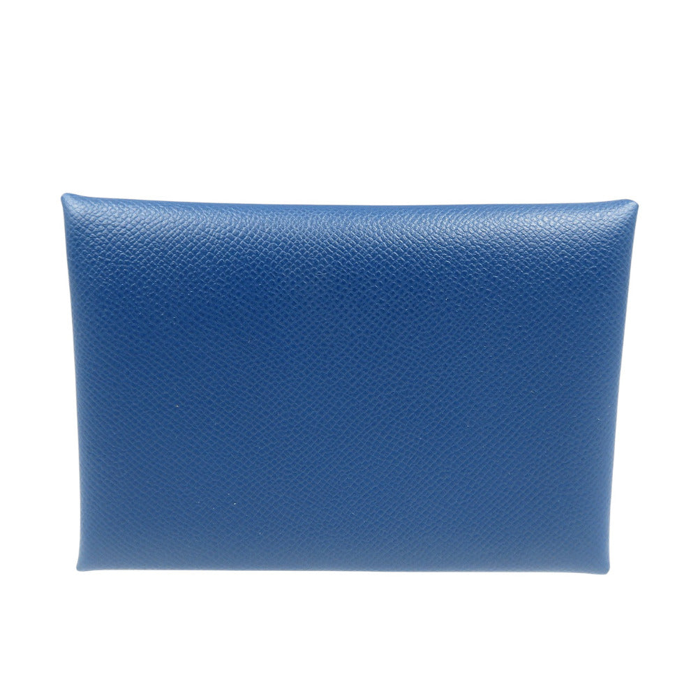 HERMES Coin case leather deep blue Calvi duo
