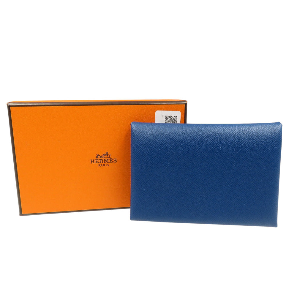 HERMES Coin case leather deep blue Calvi duo