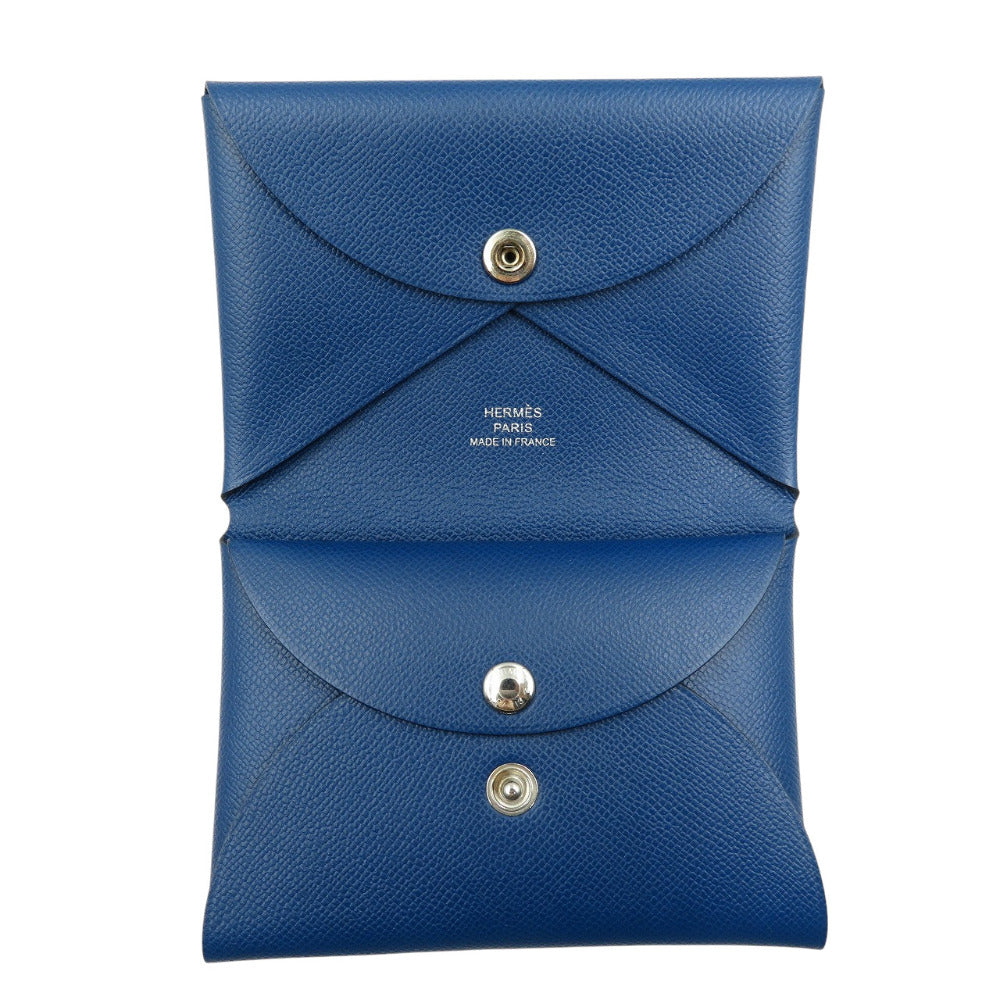 HERMES Coin case leather deep blue Calvi duo