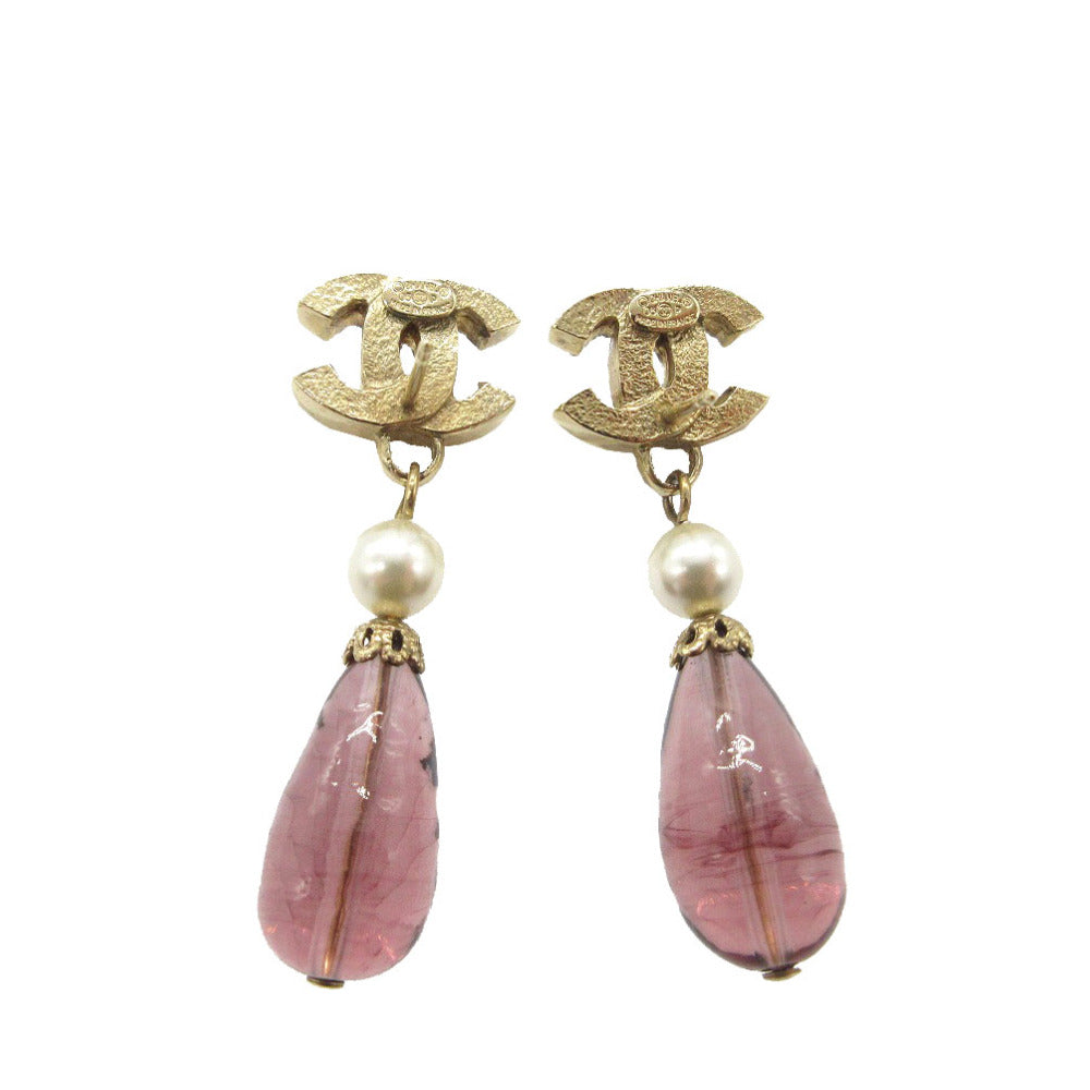 CHANEL Pierce Fake pearls, stones gold COCO Mark Women