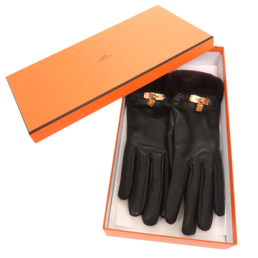HERMES gloves Lambskin, Cashmere black Kelly Gloves Women 7