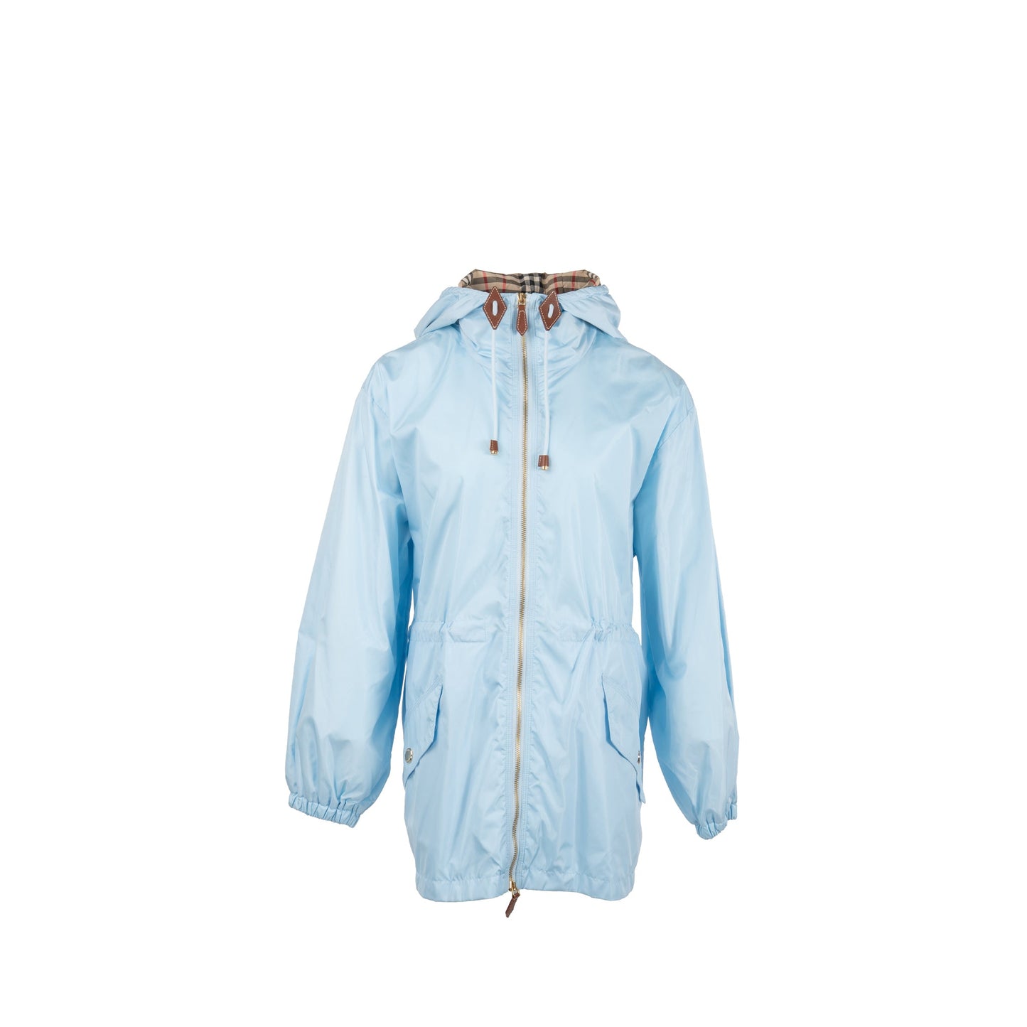 Burberry Size 10 Nylon Hooded Jacket Light Blue