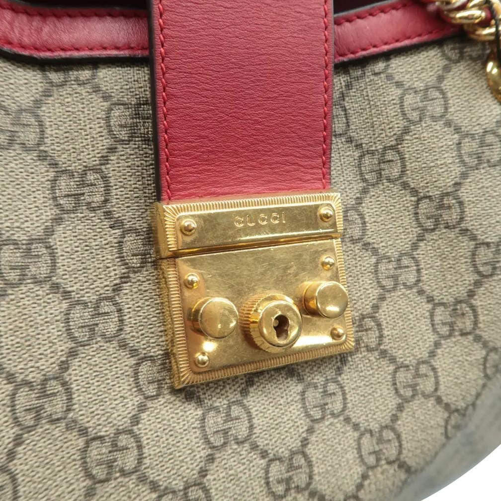 GUCCI Padlock Medium GG Supreme Canvas Tote Bag Red 479197