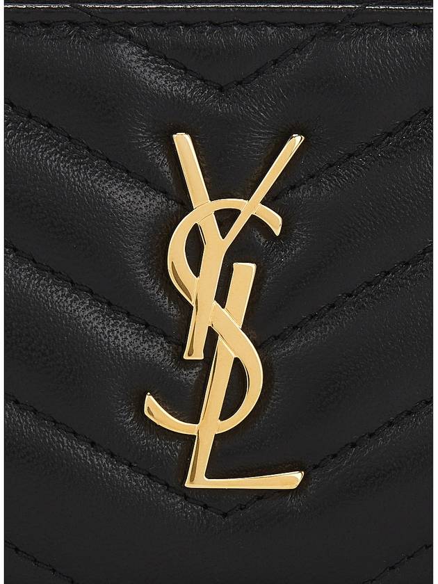 Luxury Saint Laurent Trending 2025 Monogram Logo Plaque Zip-Up Card Wallet Black
