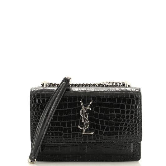 Luxury Saint Laurent Trending 2025 Sunset Chain Wallet Crocodile Embossed Leather