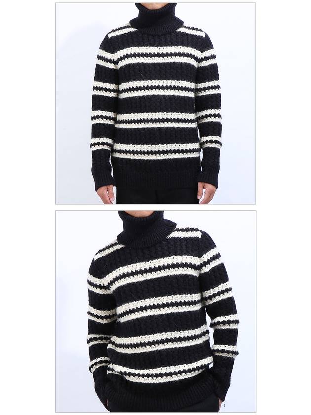 Luxury Saint Laurent Trending 2025 Striped Wool Turtleneck Black