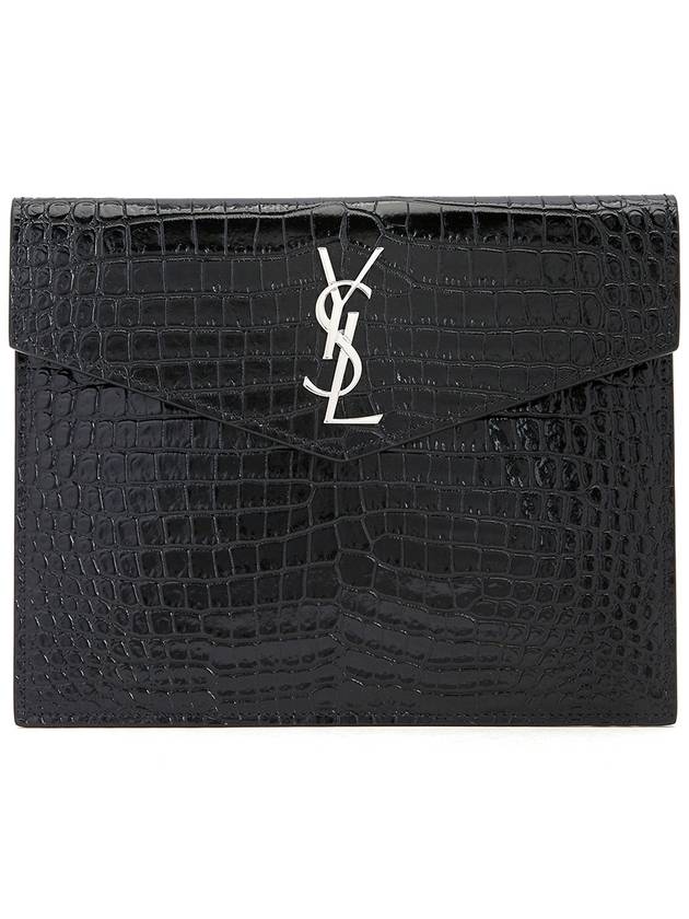 Luxury Saint Laurent Trending 2025 Crocodile Uptown Pouch Bag Black
