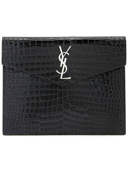 Luxury Saint Laurent Trending 2025 Crocodile Uptown Pouch Bag Black