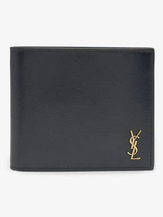 Luxury Saint Laurent Trending 2025 Tiny Cassandre Gold Monogram Half Wallet Black