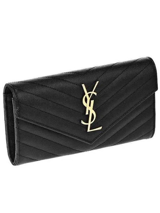 Luxury Saint Laurent Trending 2025 Matelasse Monogram Quilting Leather Flap Long Wallet Black