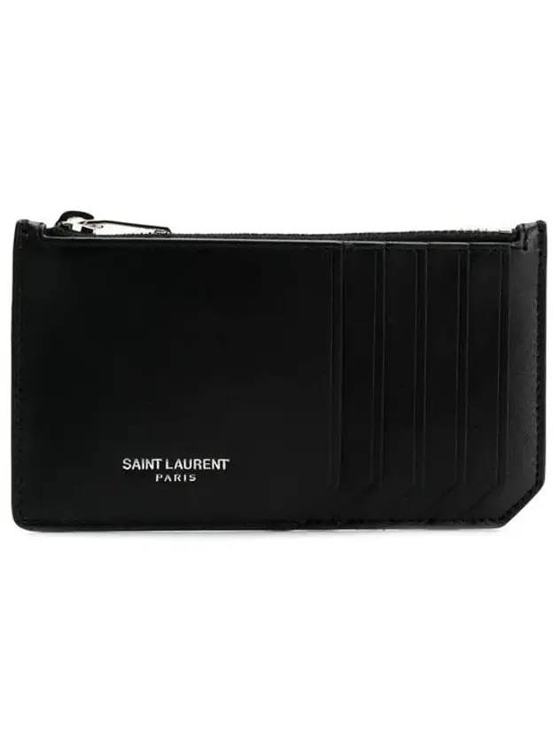 Luxury Saint Laurent Trending 2025 Lizard Pattern Embossed Fragment Zipper Card Wallet Black
