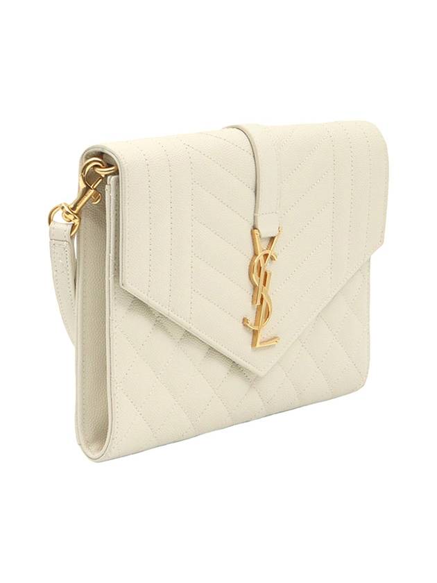 Luxury Saint Laurent Trending 2025 Blanc Vintage White Grande Poudre Embossed Gold Monogram Envelope Strap Clutch