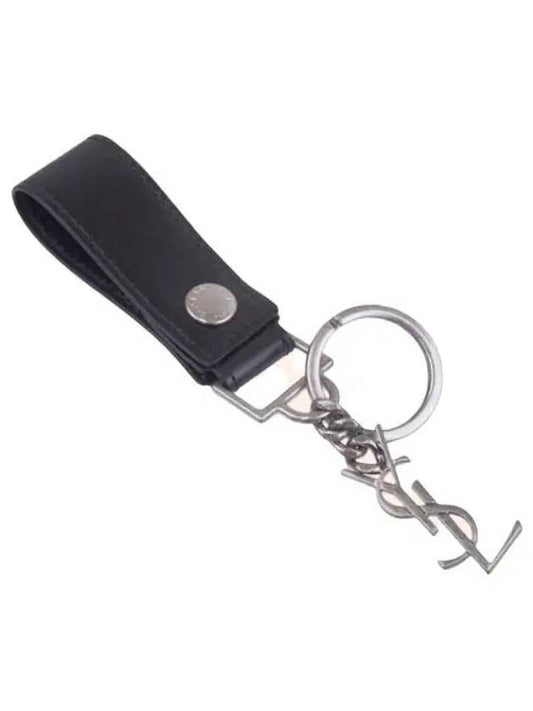 Luxury Saint Laurent Trending 2025 Monogram Leather Key Holder Black Silver