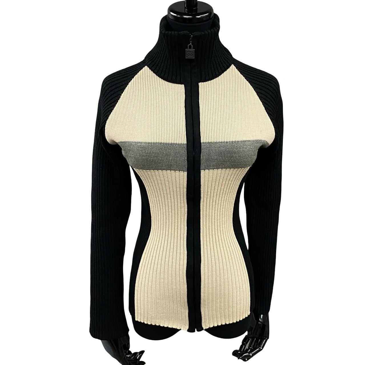 CHANEL knit wool black COCO Mark zip-up Women 38