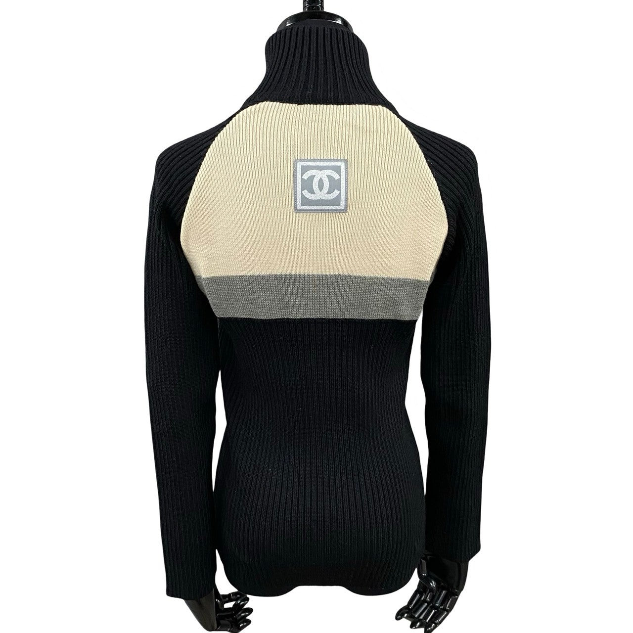 CHANEL knit wool black COCO Mark zip-up Women 38