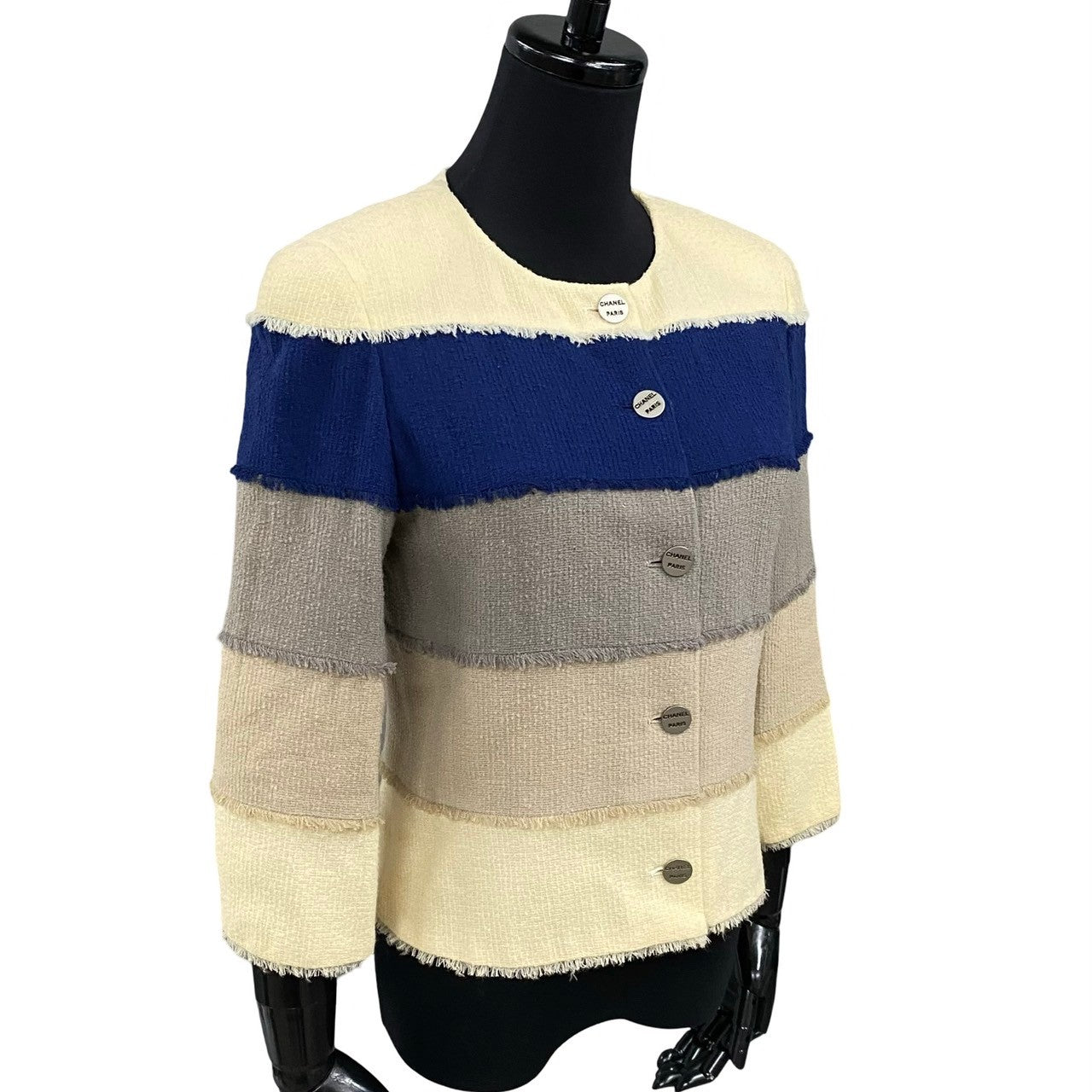 CHANEL No color jacket Wool, Nylon, Silk, Spandex blue logo button Women 36