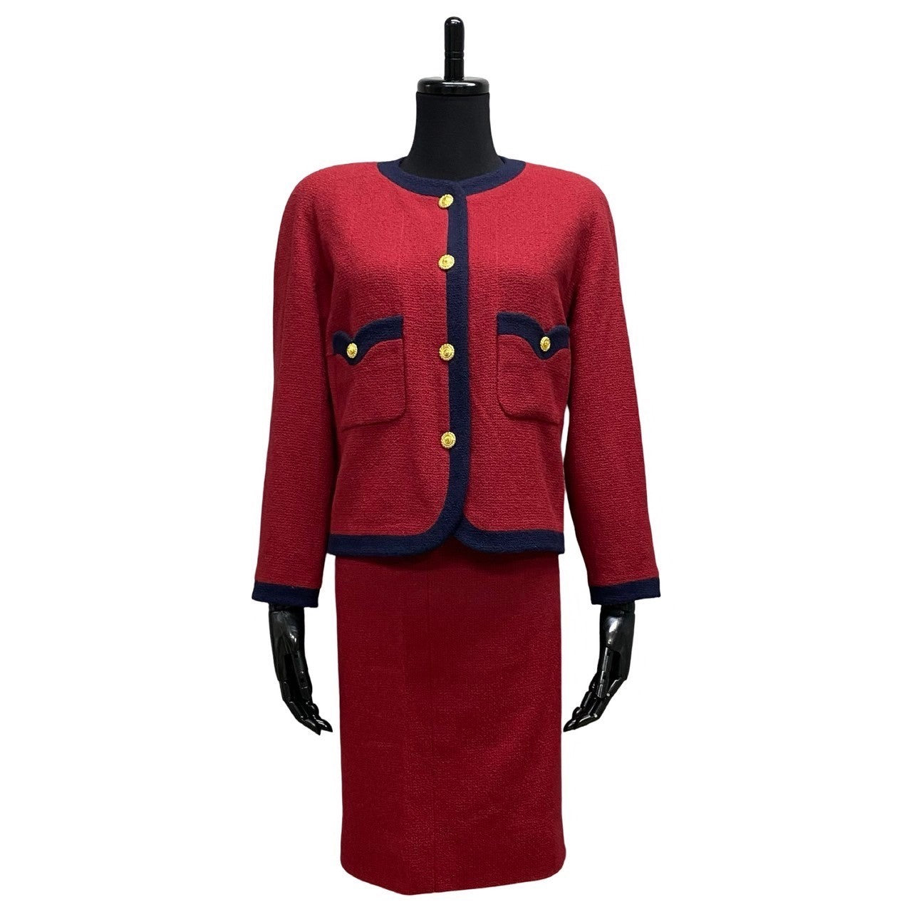 CHANEL setup Wool, Silk Red COCO Mark button Women 34