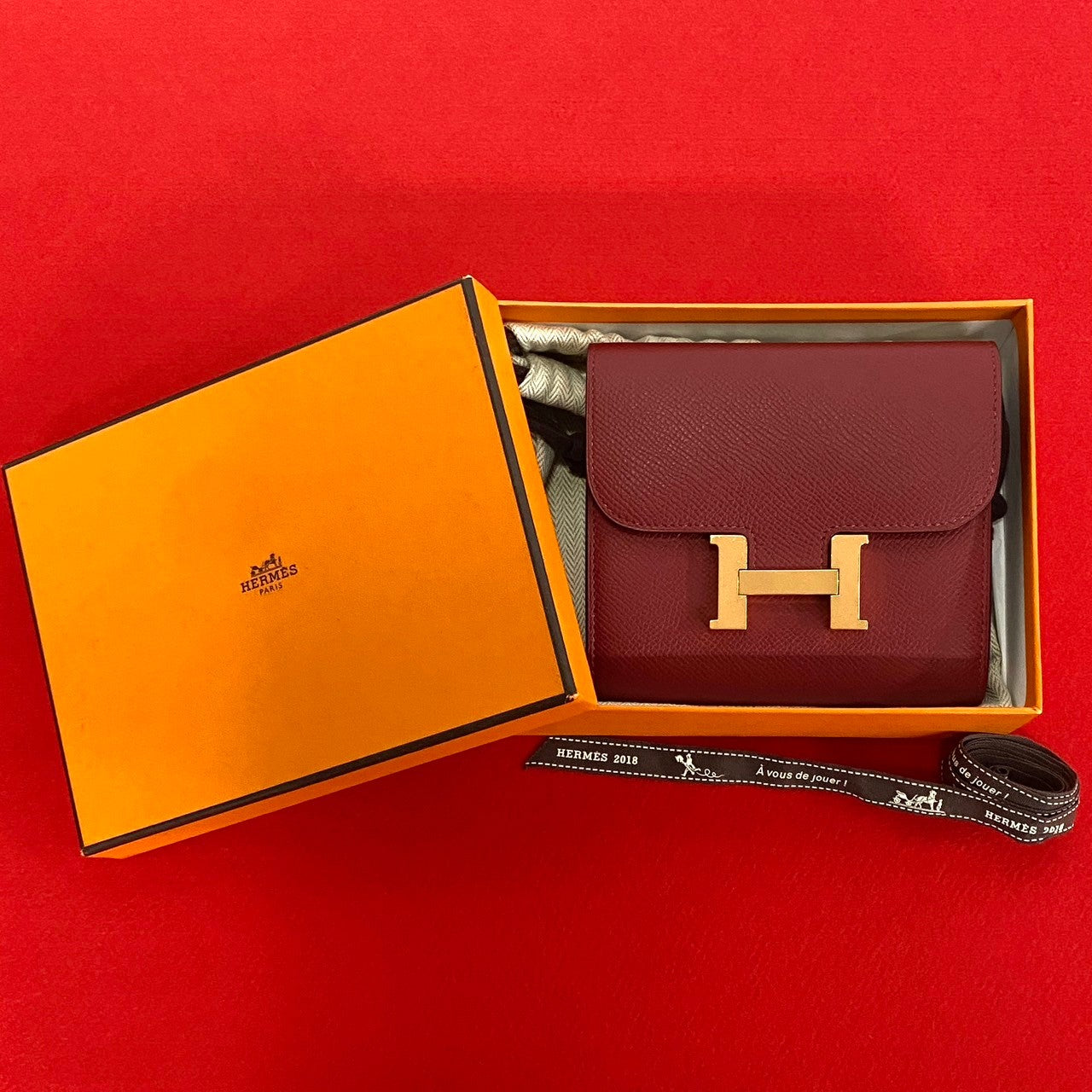 HERMES Bifold Wallet leather Red Constance Compact Women
