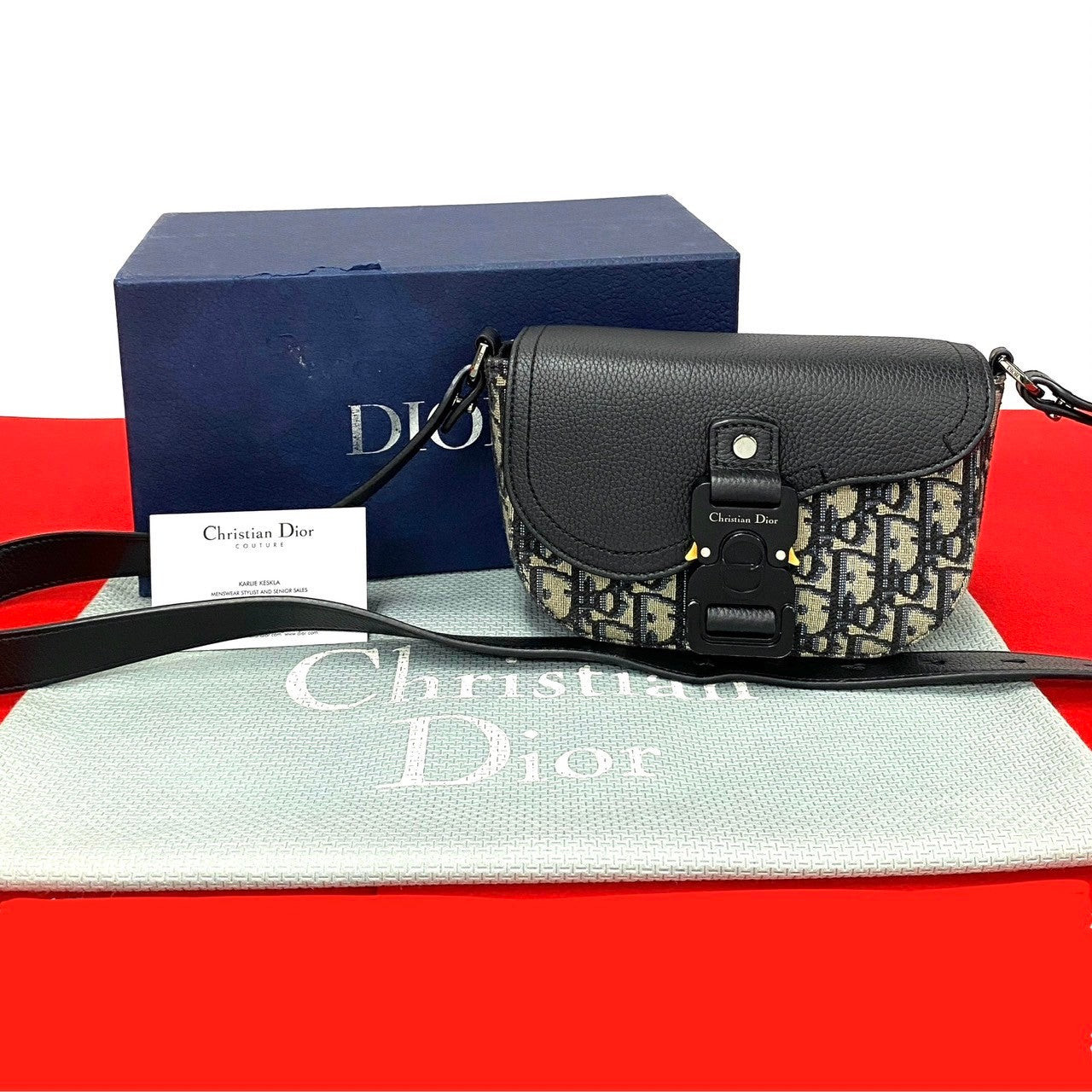 Dior Shoulder Bag Leather, Canvas black Oblique Saddle pouch Women