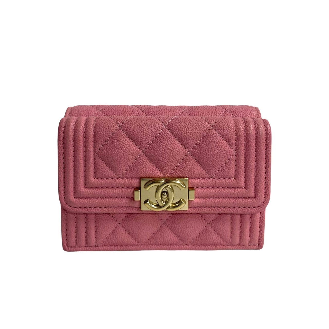 CHANEL Tri-fold wallet Matt caviar skin pink Caviar skin Boy chanel Women